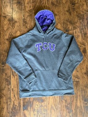 Colosseum TCU Gray Crewneck Hoodie with Purple Lined Hoodie, size XXL
